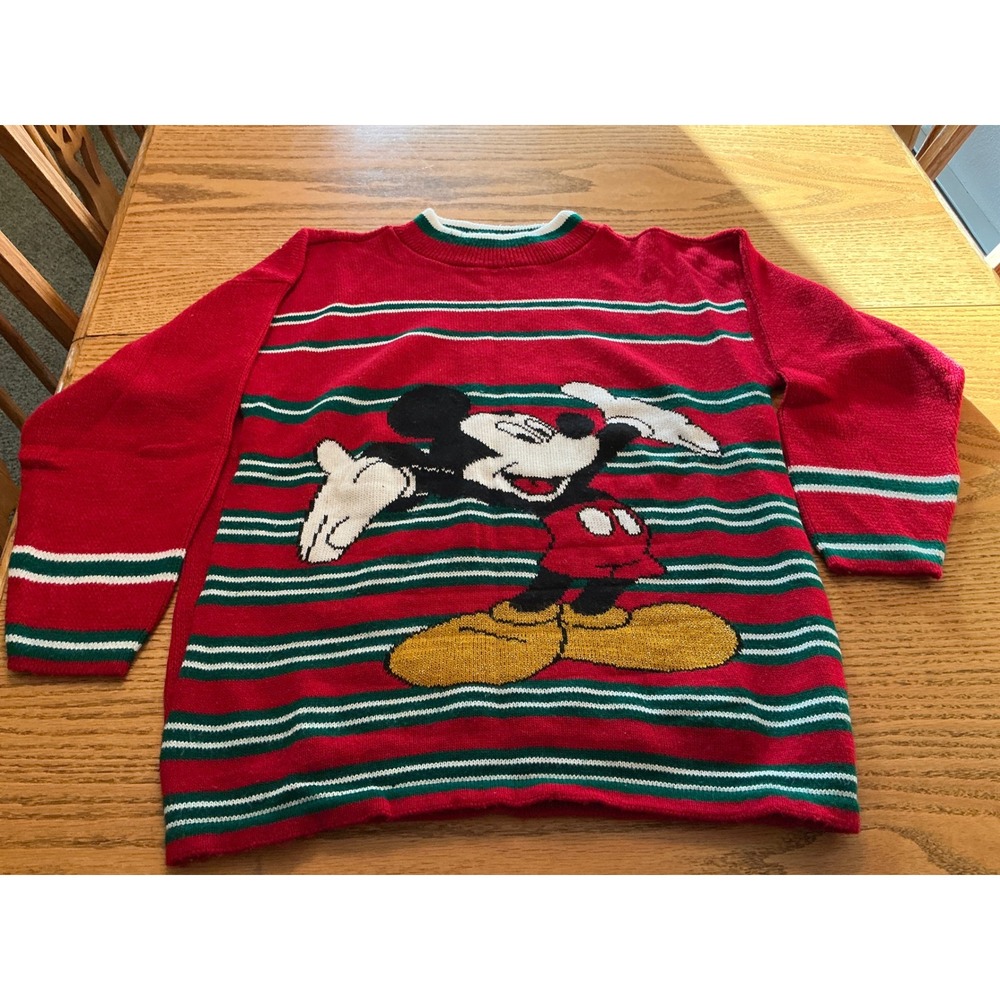 Vintage Mickey Unlimited Disney Christmas Sweater Red Striped Medium Mens Womens